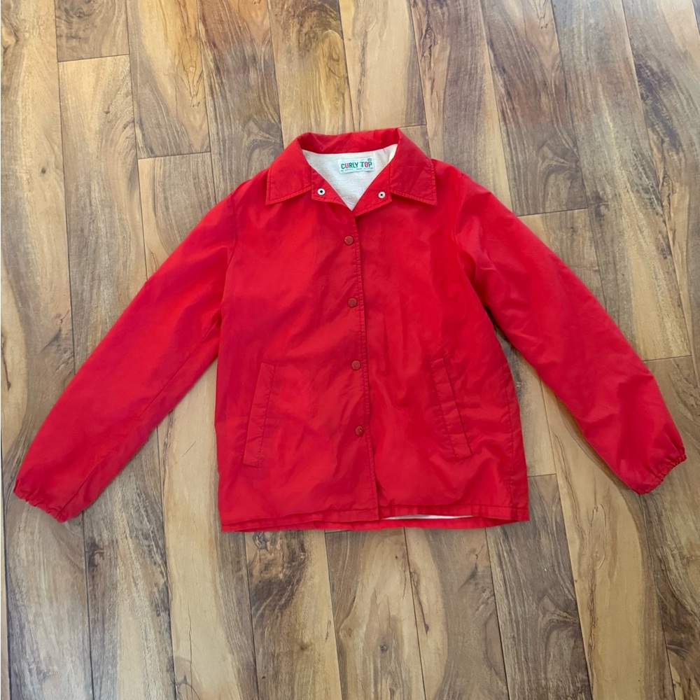 Vintage Red Nylon Button-Up Water-Resistant Jacket